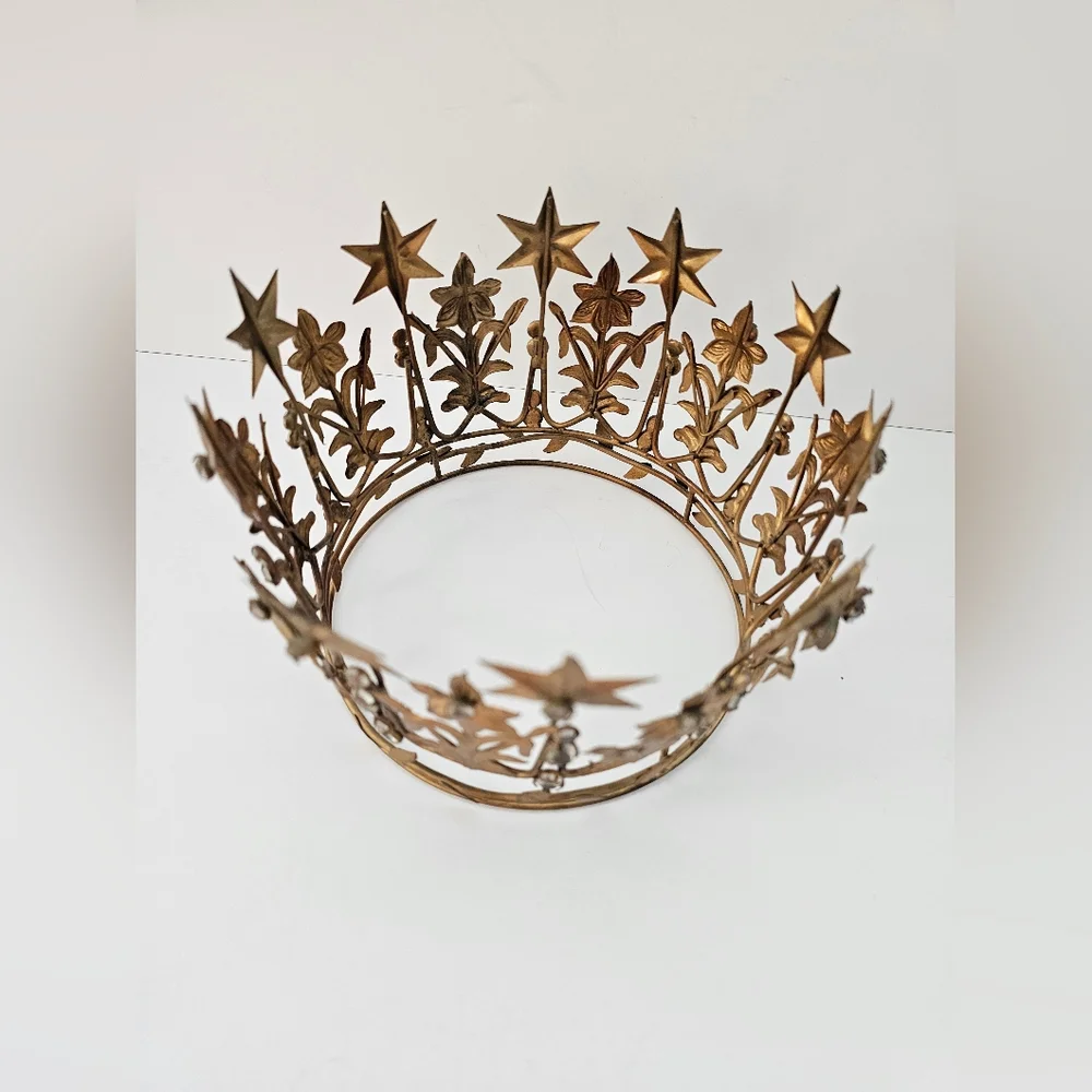 Anthropologie Vintage Style French Crown Starry Corona Santos Terrain Gold